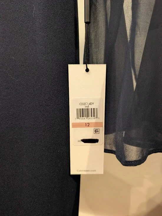 Calvin Klein • Sheer Cuff Long‑Sleeve Dress • Navy • Size 12 • NWT - Picture 2 of 3